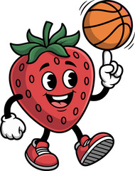Fototapeta premium Whimsical Strawberry Character Mastering Basketball Dribbling Skills with a Cheerful Expression and Playful Stance