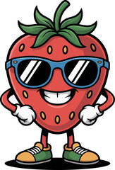 Cool Cartoon Strawberry Character with Sunglasses and Sneakers for Fun Fruit-Themed Merchandise and Designs
