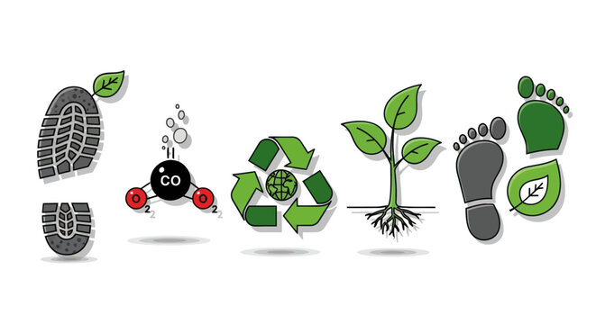 Ecological Footprint Icons: Carbon Recycling Plant Growth and Footprints.