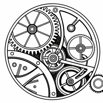 Intricate clockwork mechanism, vintage style drawing