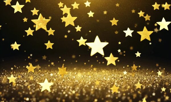 Golden Stars Falling on Glittering Surface Background  4k video,