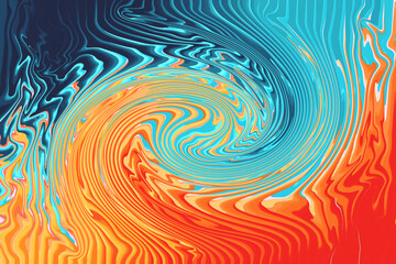 Fototapeta premium Swirling abstract background with blue, orange, and red colors creating a vortex