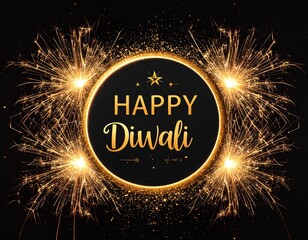 Glowing “HAPPY DIWALI” text above golden sparkler on dark background—evoking festive light, joy, and celebration.