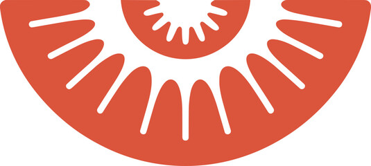 Abstract design resembling a stylized sunburst or flower radiating outwards with curved petal like shapes in a warm orange color on a white background ideal for branding or decorative purposes