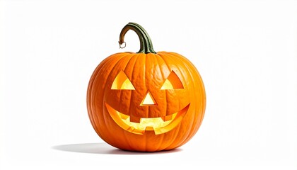 Classic jack-o'-lantern with triangular eyes, nose, and wide toothy grin on white background—evoking traditional Halloween spirit and festive simplicity.