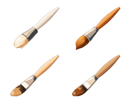 Four stylized paintbrushes, light beige, medium brown, and dark brown, in a grid pattern - Powered by Adobe