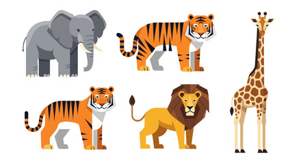 Collection of Flat Design Cartoon Wild Animals.