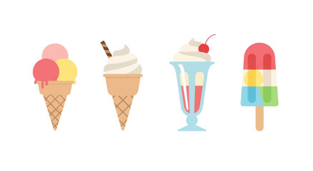 Assortment of Colorful Ice Cream Cones Sundae and Popsicle.