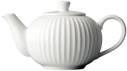 Elegant white teapot with a ribbed design, perfect for tea enthusiasts.