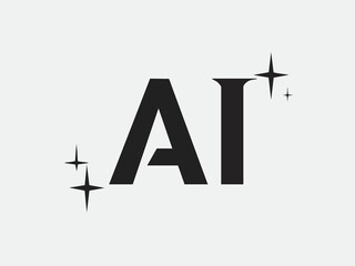 Modern AI Logo Design Featuring Stylized AI Text with Sparkles on a Clean Background