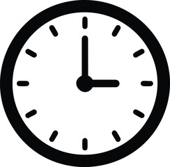 Black and White Wall Clock Icon Indicating Time with Hour and Minute Hands