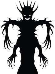 Dark Silhouette of a Menacing Creature with Spiked Head and Clawed Hands