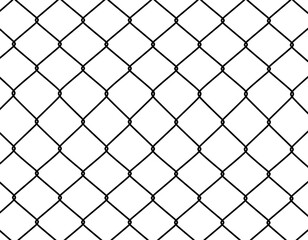 A simple, black chain-link fence pattern, repeated across the frame against a stark white background