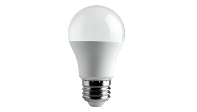 Isolated LED bulb against black background, bright, white and clean