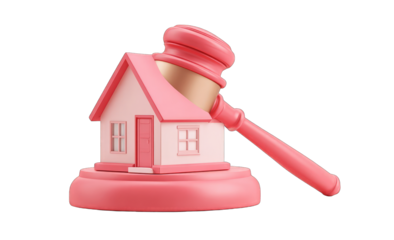 Pink house icon with judge's gavel