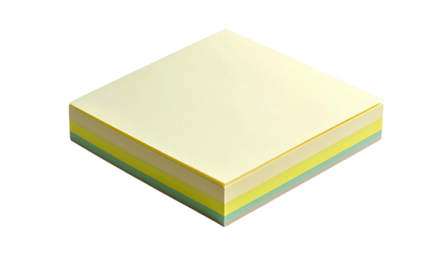 Stack of pastel yellow, green, and light-blue square paper sheets