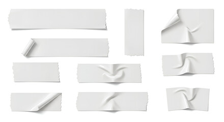 Realistic adhesive tape strips collection isolated on white background for mockups
