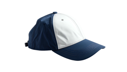 Two-tone cap; blue sides, white front, and curved brim