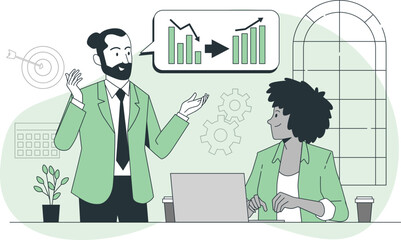 Business meeting with growth chart and office elements discussion collaboration