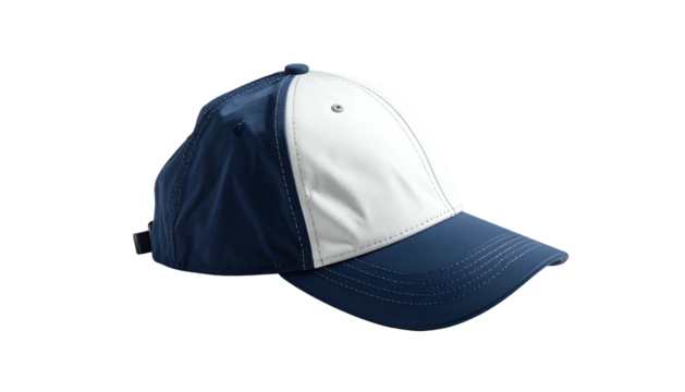 Two-tone cap; blue sides, white front, and curved brim