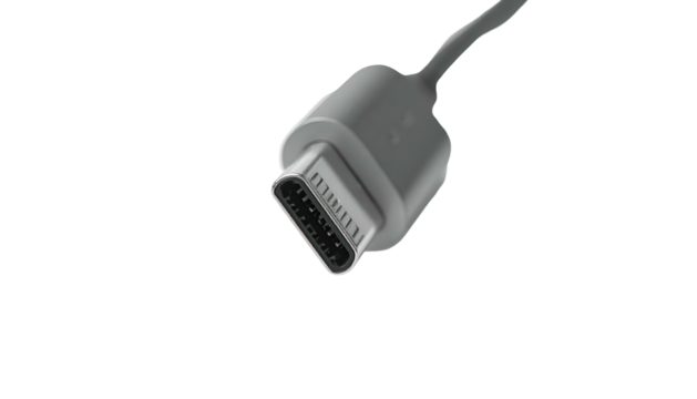 Grey connector showing multiple pins, against a black background