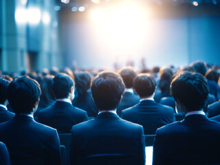 セミナー会場で講演を聴講するビジネスパーソン達