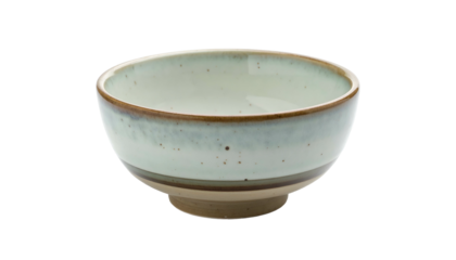Speckled, ceramic bowl with a brown rim isolated on black