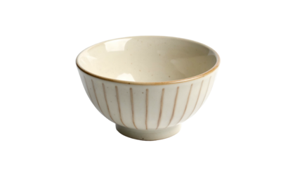 Ceramic bowl with vertical ribs, tan exterior and beige interior