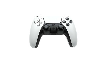 White modern gamepad with analog sticks, buttons, dark center