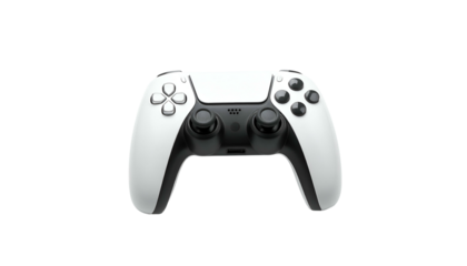 White modern gamepad with analog sticks, buttons, dark center