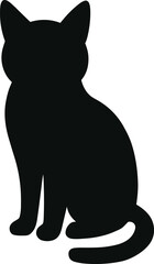 cat sitting with curled tail and ears pointed forward siilhouette