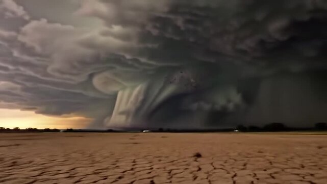 Massive Supercell Thunderstorm Approaching Over Arid Landscape.