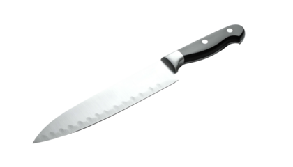 Sharp knife with black handle isolated on a dark background