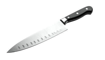 Sharp kitchen knife with a smooth silver blade and black handle