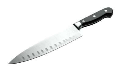 Sharp kitchen knife with a smooth silver blade and black handle