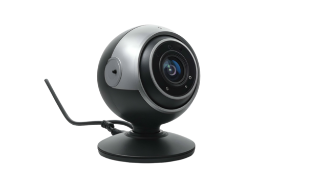 Webcam device showing lens with a built-in microphone