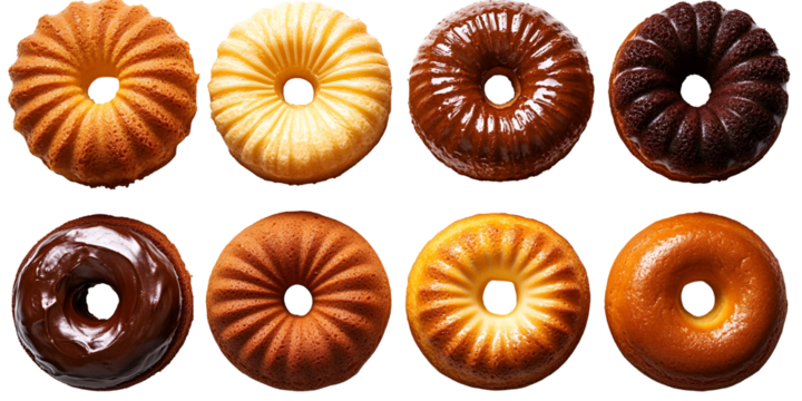 Assortment of colorful glazed donuts on transparent background