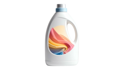 White detergent bottle features abstract pastel label