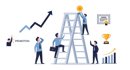 Business Team Climbing Ladder to Achieve Success and Goals.