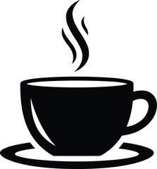 steaming coffee cup on a saucer with rising swirl of steam silhouette