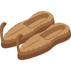 Pair of rustic brown woven straw sandals with curved heel straps and a simple design on a clean white background representing traditional footwear and summer fashion.