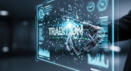 Tradition meets Technology A Digital Hand Interacting with a Futuristic Interface