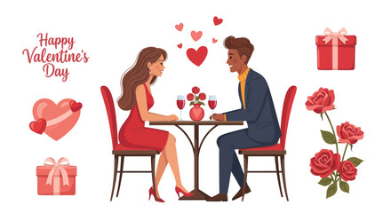 Romantic Couple Enjoying Valentines Day Dinner at Table.