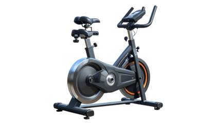 Exercise bicycle on a black background, angled slightly