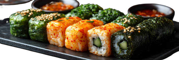 Assortment of colorful sushi rolls on a plate