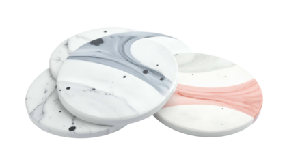 Stack of round coasters with marbled abstract patterns