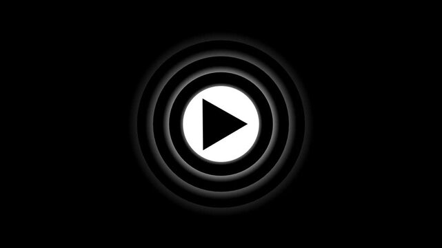 Media player button icon animation on black background. Abstract black color play button animated with radio waves.