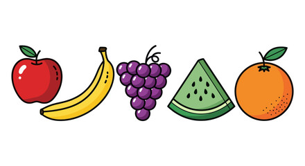 Assortment of Fresh Fruits: Apple Banana Grapes Watermelon and Orange.