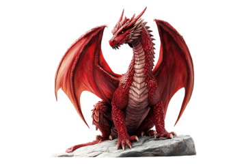 Red Dragon on a Rock, Isolated on Transparent Background
