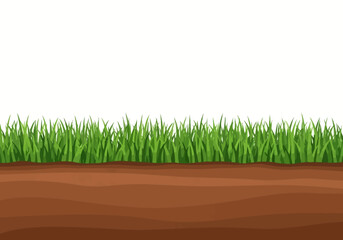 Green Grass and Brown Soil Illustration Against White Background.